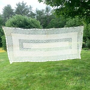 Vintage Lace Tablecloth White Banquet Table Crocheted 135 X 60in Geometric